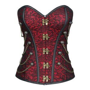 Charmian Steampunk Gothic Retro Jacquard Steel Boned Strapless Brocade "L"